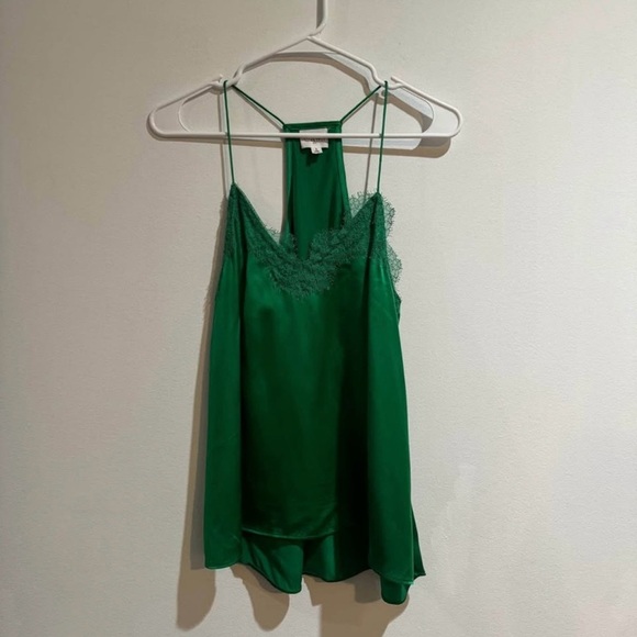 CAMI NYC The Racer Charmeuse Cami Lace Trim Top - Kelly Green - Size Small - Picture 2 of 4